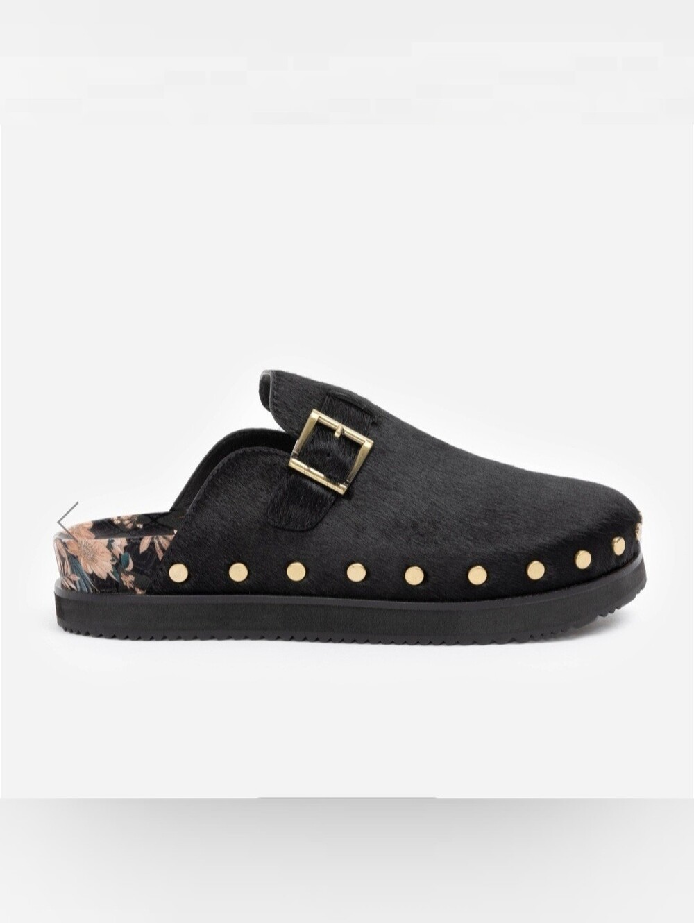 Johnny Was Nido Black Studded Mule Slip-On with Metal Buckle